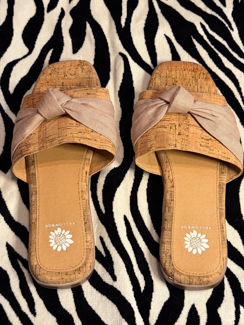 Yellow Box Cork Slide Sandals Size 7.5 Knotted Fabric Boho Flats